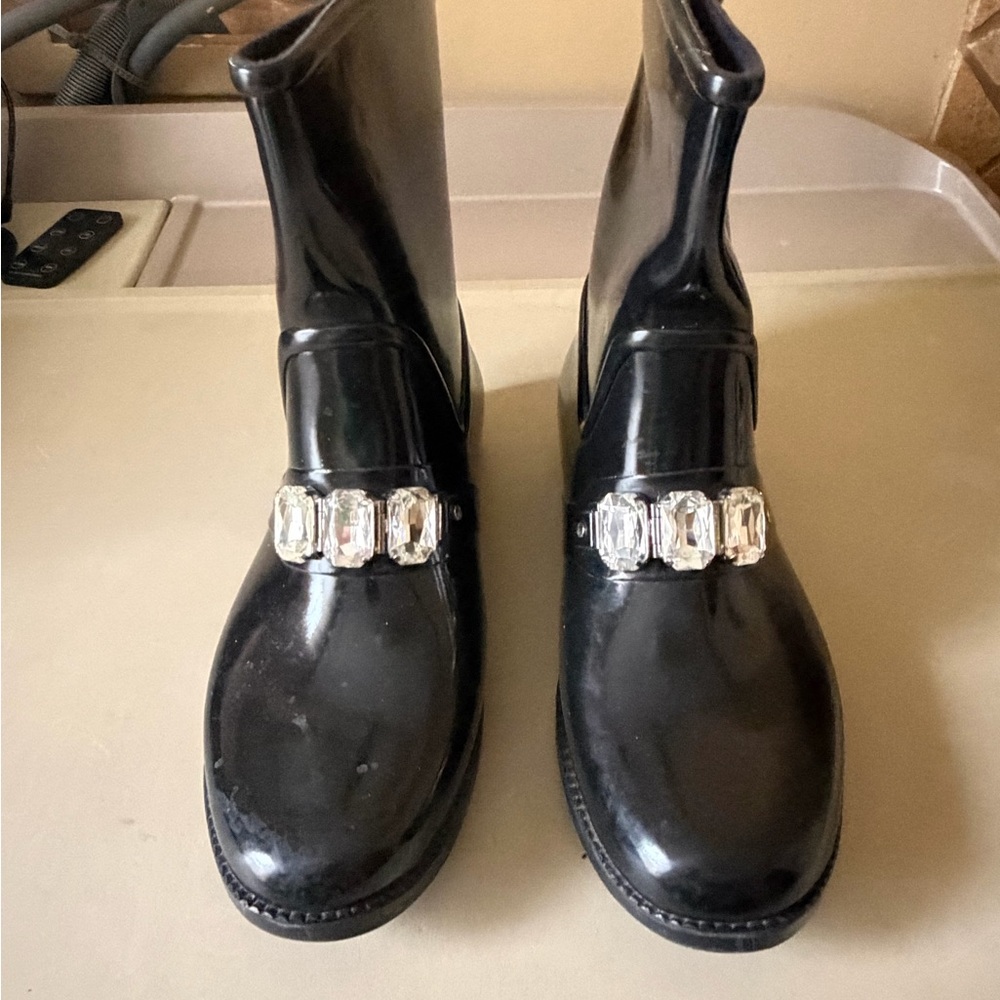 Michael Kors Black Patent Ankle Boots with Crystal Embellishment
